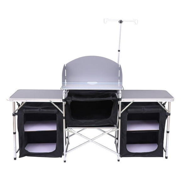 Camping Kitchen Table, Foldable Camping Cook Table, Camping Table, Folding Table with Light Stand, Ample Storage Organizers, Carry Bag