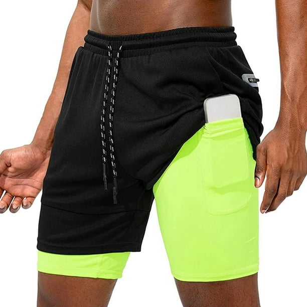 Pantalones cortos de entrenamiento 2 en 1 para hombre con bolsillos con forro de compresión Cordón Pantalones cortos deportivos Ropa deportiva Negro Hugo Shorts deportivos para hombre