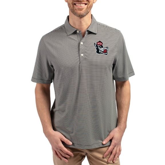 Men's Cutter & Buck Black NC State Wolfpack Forge Eco Double Stripe Stretch Recycled Polo