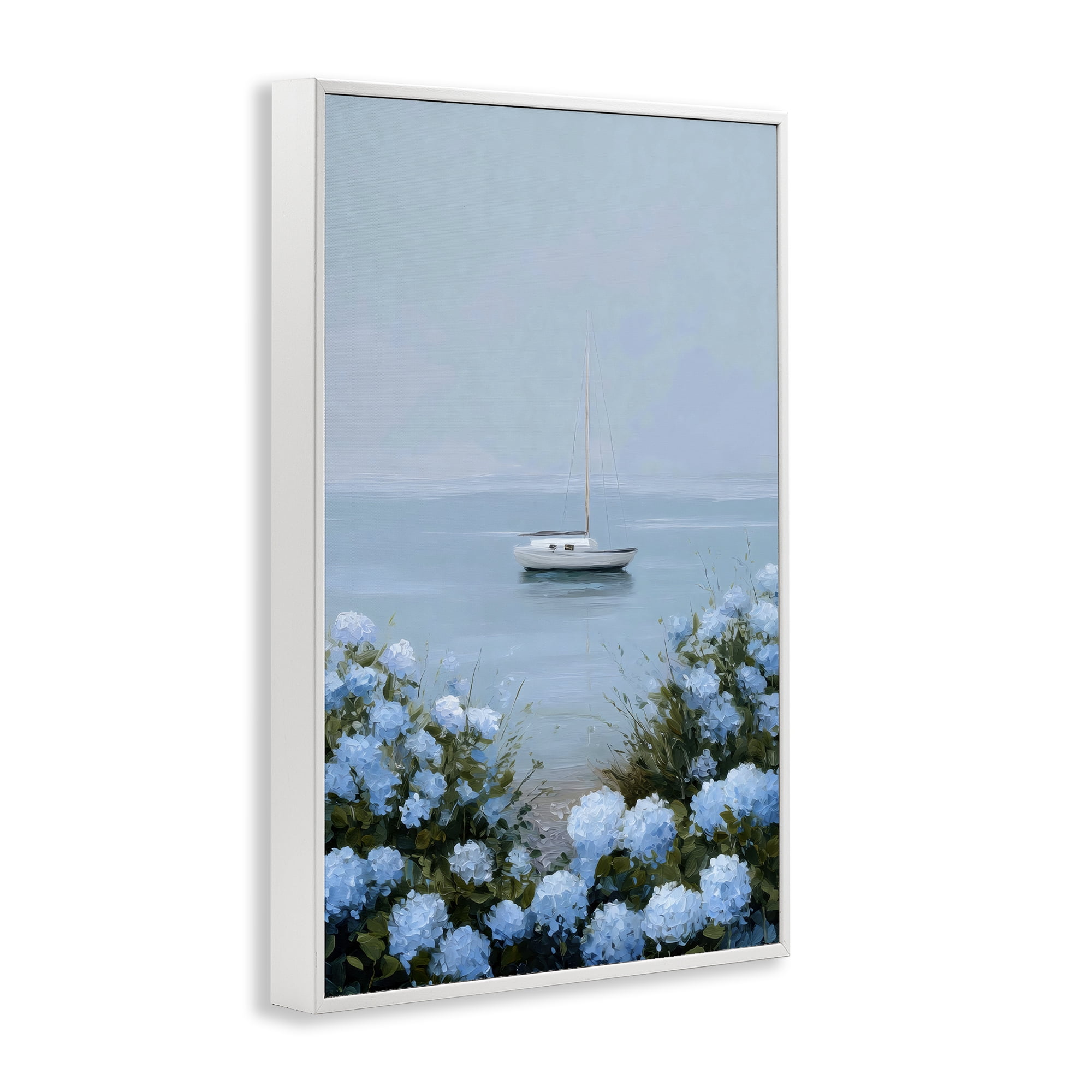 Stupell Industries Yacht in Floral Bay White Framed Giclee Art, design by Petal Prints Design