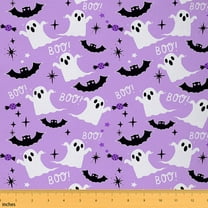 Feelyou Spooky Shost Fabric by the Yard 1 Yard for Boys, Cartoon Bat Sewing Fabric, Purple Halloween Home Decor Fabric by the Yard, Breathable Home Decor