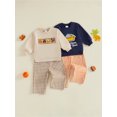 thumbnail image 4 of Toddler Baby Boys Thanksgiving Outfits Adorable Pumpkin Pie Embroidery Long Sleeve Round Neck Sweatshirt and Plaid Pants Set, 4 of 10