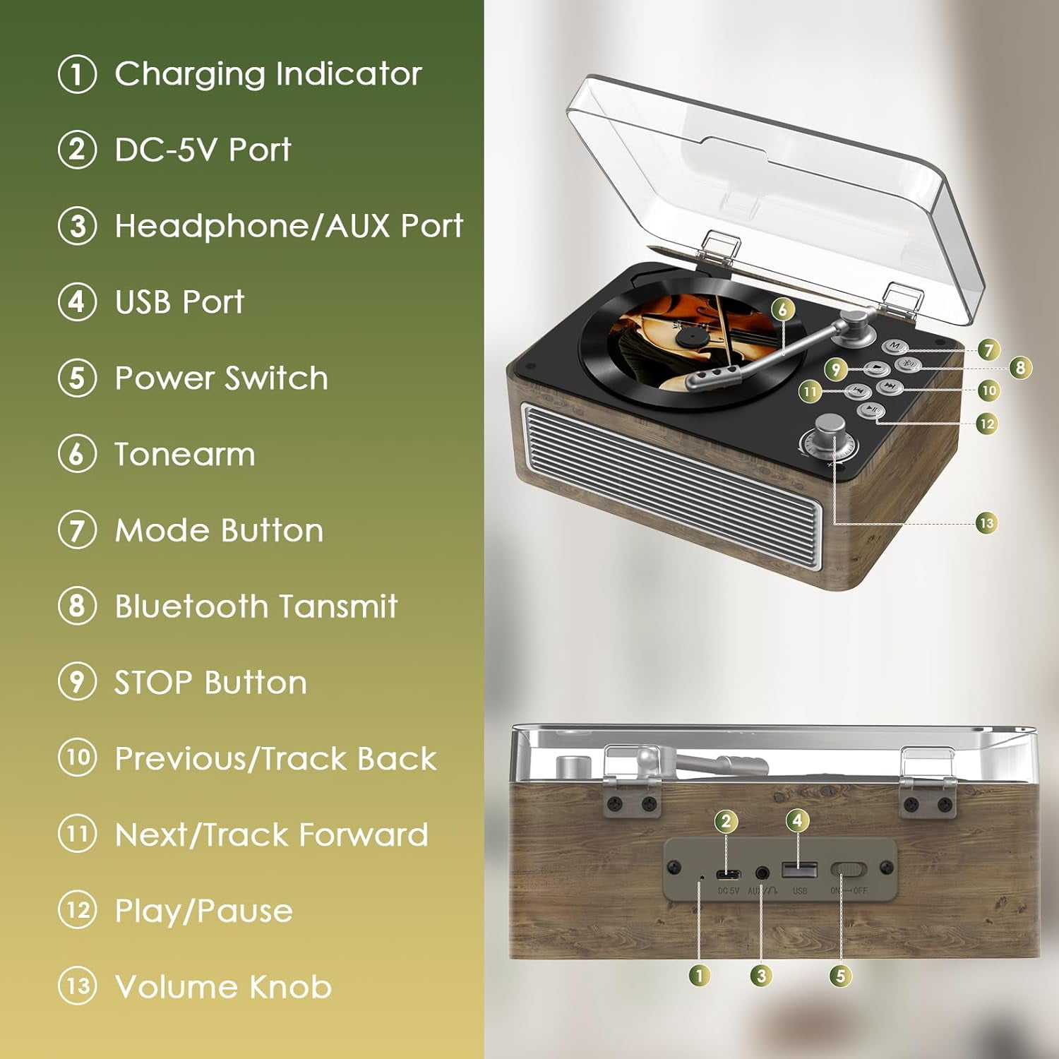 Qoosea CD Player Portable Bluetooth: CD Players for Home with Speakers Rechargeable & Radio & Remote Control Vintage CD-Player Support USB/AUX Playback Headphone Jack