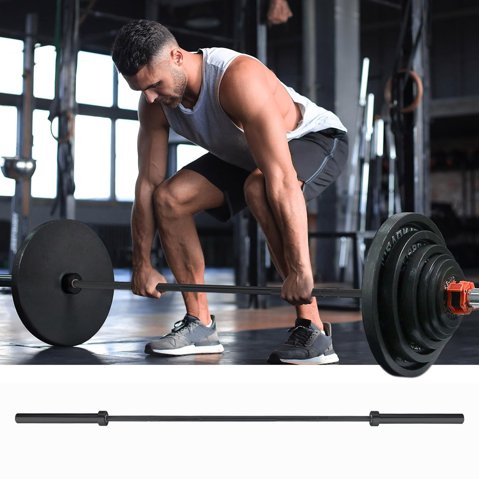 BouPower 7 Ft Barbell for Weightlifting & Powerlifting, 1500LBS Capacity Straight Bar, Ideal for Squats, Deadlifts, Bench Presses, Rows & Curls, Compatible with 2" Standard Weights