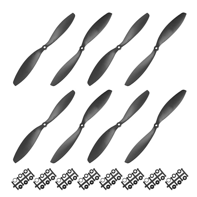 Hélices RC CW CCW 1147 11x4.7 Pulgadas 2-Vane para Juguete de Avión, Nylon Negro 4 Pares con Anillo Adaptador