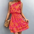thumbnail image 6 of Wycnly Dresses for Women Fashion Elastic Waist Ruffle Layer Hem One Shoulder Mini Dresses Slash Neck Sleeveless Floral Print Summer Short Formal Dress Orange s, 6 of 7