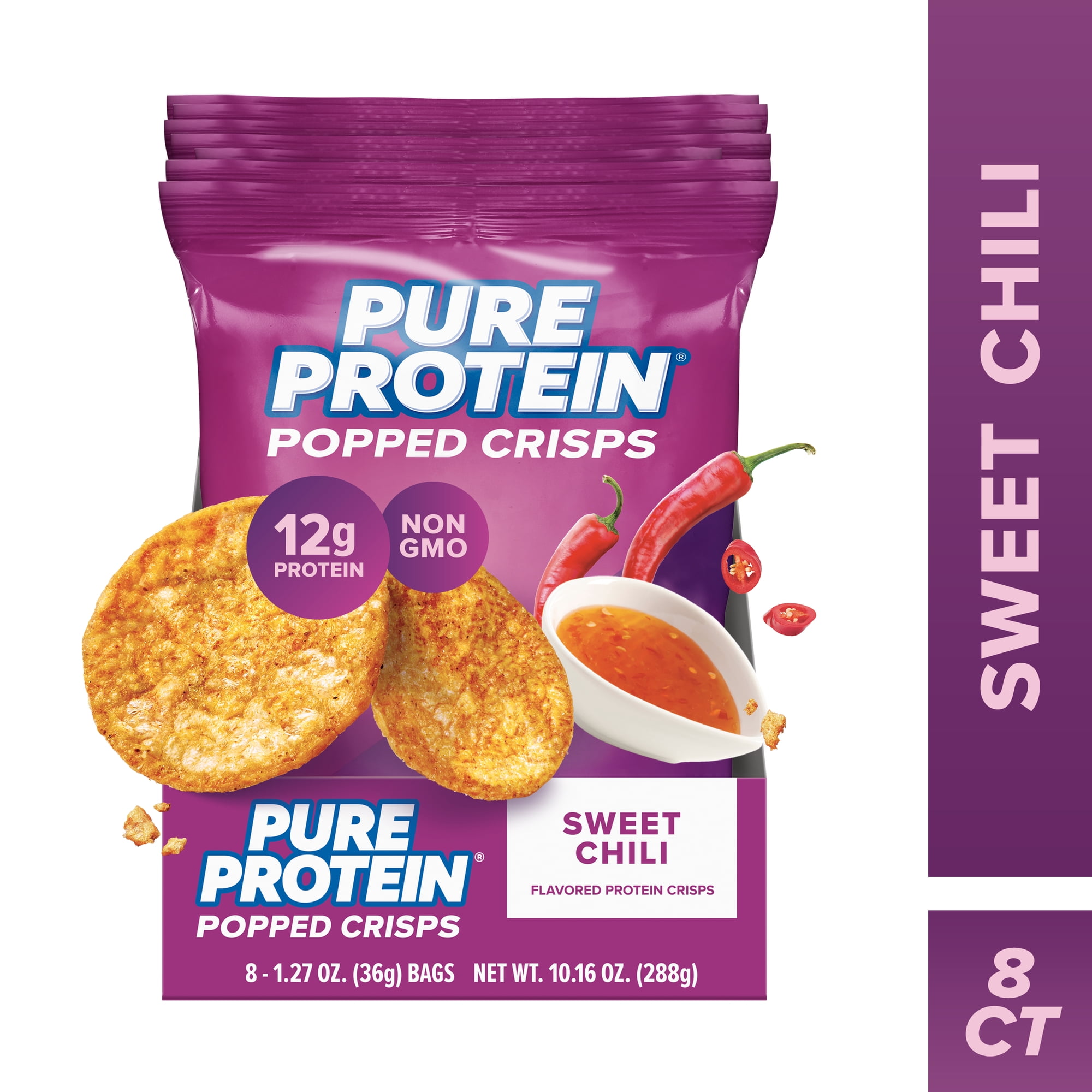 Pure Protein Popped Crisps, Sweet Chili Flavor Chips, 8 Count Box