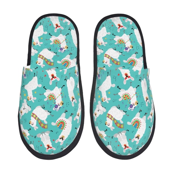 Fotbe Cartoon Llamas Pantuflas Peludas para Mujer con Estampado, Zapatillas de Peluche, Zapatos de Invierno para Casa, Uso Interior y Exterior-Medium