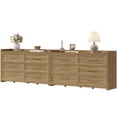 thumbnail image 6 of SICOTAS 56.4"W Farmhouse 6 Drawer Double Dresser Set of 2, Long Chest of Drawers with Brass-tone Handles & Rolling Wheels, Wooden Dresser Storage Cabinet for Bedroom Living Room, Brown Oak, 6 of 8