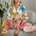 thumbnail image 4 of Goofa Flowers And Birds Watercolor Printed Women’s 2 Piece Pajama Set Super,Pajamas Women's Long Sleeve Sleepwear Soft Button Down Loungewear Pjs Lounge Set Nightwear-Small, 4 of 9
