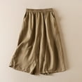 thumbnail image 2 of LbsKUS Cropped Wide Leg Pants for Women Cotton Linen Culottes Pants Fashion Elastic High Waist Flowy Palazzo Capri Pants with Pockets，Khaki，M, 2 of 6