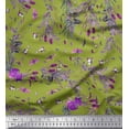 thumbnail image 1 of Soimoi Tissu en Coton Cambric Vert Imprimé Insectes, Roses et Feuilles au Mètre 56 Pouces de Large, 1 of 3
