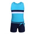 thumbnail image 4 of RUNQHUI Big Girls' Summer Two-Pieces Tankini Swimwear Rack Back Top with Boyshort Sets Blue 6, 4 of 5