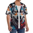 thumbnail image 2 of Fuzoiu Tie-Dye Wolf Head Print Men's Casual Short,Men's Short Sleeve Shirt,Mens Casual Button Down Shirts,Cuban Collar Summer Shirt for Beach, Vacation, and Outdoor Activities-Medium, 2 of 5