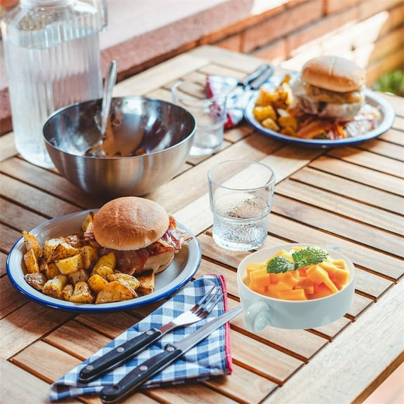 LEORX Blue Ceramic Bowls with Double Handles for Kitchen Use Perfect for Dessert Soups and Grains 7.87 Inches