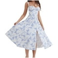 thumbnail image 5 of Summer Saving Wycnly Summer Dresses for Women Cute Empire Waist Swing Strap Party Long Dresses with Tie 2024 Sleeveless Square Neck Floral Print Maxi Formal Dress Blue l, 5 of 7