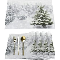 Winter Christmas Tree Placemats Set of 6 Fabric Placemats Square Placemat for Kitchen Table Heat Resistant, Easy to Clean Table Placemats 12x18 Inch