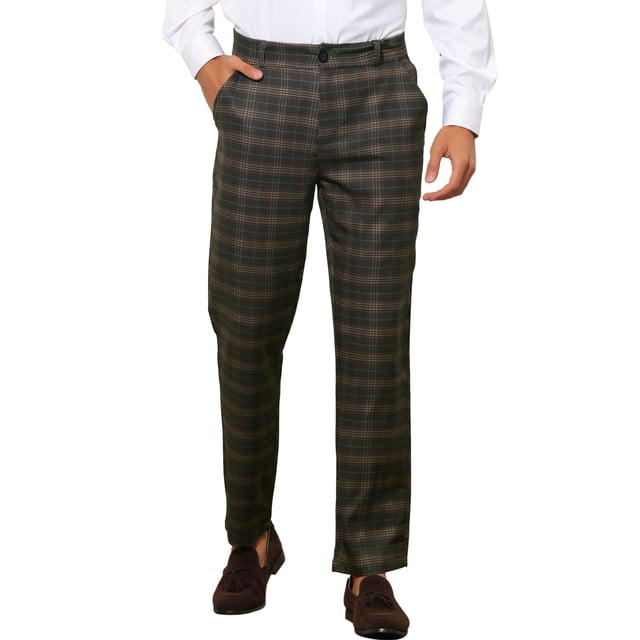 Pantalones de cuadros INSPIRE CHIC para hombre, con frente plano y corte recto, talla 36, negro y marrón