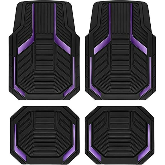 Heavy Duty Rubber Floor Mats, Purple Aluminum Film Car Mats Set, Front and Rear Car Mats with Anti-Slip Backing, All Weather Protection, Trim-to-Fit for Automotive SUV, Sedan, Van