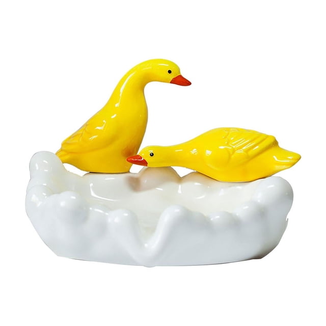 Jabonera con forma de pato, diseño de dibujos animados, fácil de limpiar, ahorradora de jabón Blanco