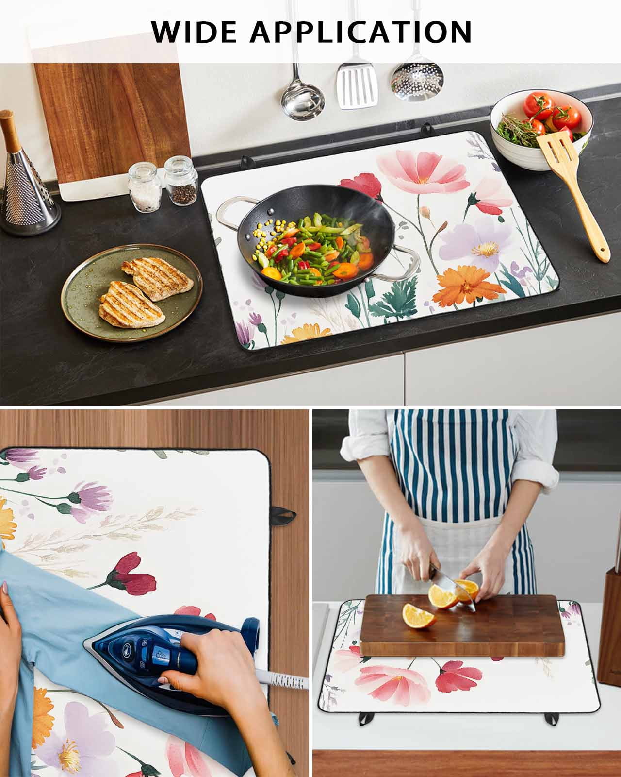 nqOlkjepod Large Induction Cooktop Protector Mat 24"x21", Spring Floral Stove Top Covers for Electric Stove, Watercolor Flower Botanical Decorative Stove Burner Cover Mats, Glass Top Stove Cover