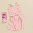 thumbnail image 2 of Bagilaanoe 2pcs Toddler Baby Girl Shorts Set Flowers Sleeveless Camisole Tops + Shorts Kids Casual Summer Clothes, 2 of 6