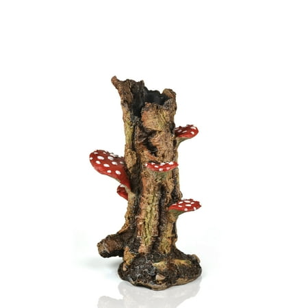 biOrb Mushroom on Trunk Sculpture Aquarium Ornament - Aquarium Decor, Resin, Medium, Red & Brown