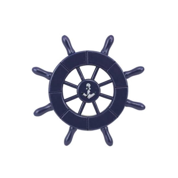 Handcrafted Model Ships SW-6-104-anchor-NH 6 in. Dark Blue Decorative Ship Wheel with Anchor