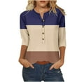 thumbnail image 1 of T-Shirts pour Femmes, T-Shirt Imprimé à Boutons Manches 3/4 pour Femmes, Haut Ample, 1 of 4