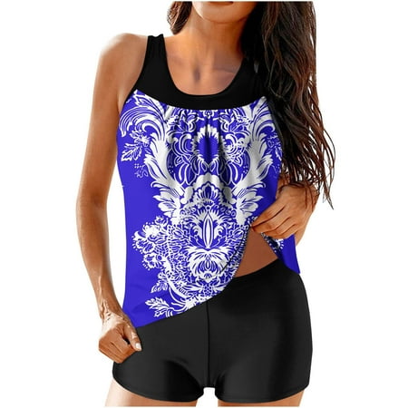 YABCSAZ Tankini Swimsuits for Women Tummy Control Swimwear with Shorts Summer Casual Loose Tankini Suits Sling Strappy Back Athletic Swimwear Two Piece Bathing Suit