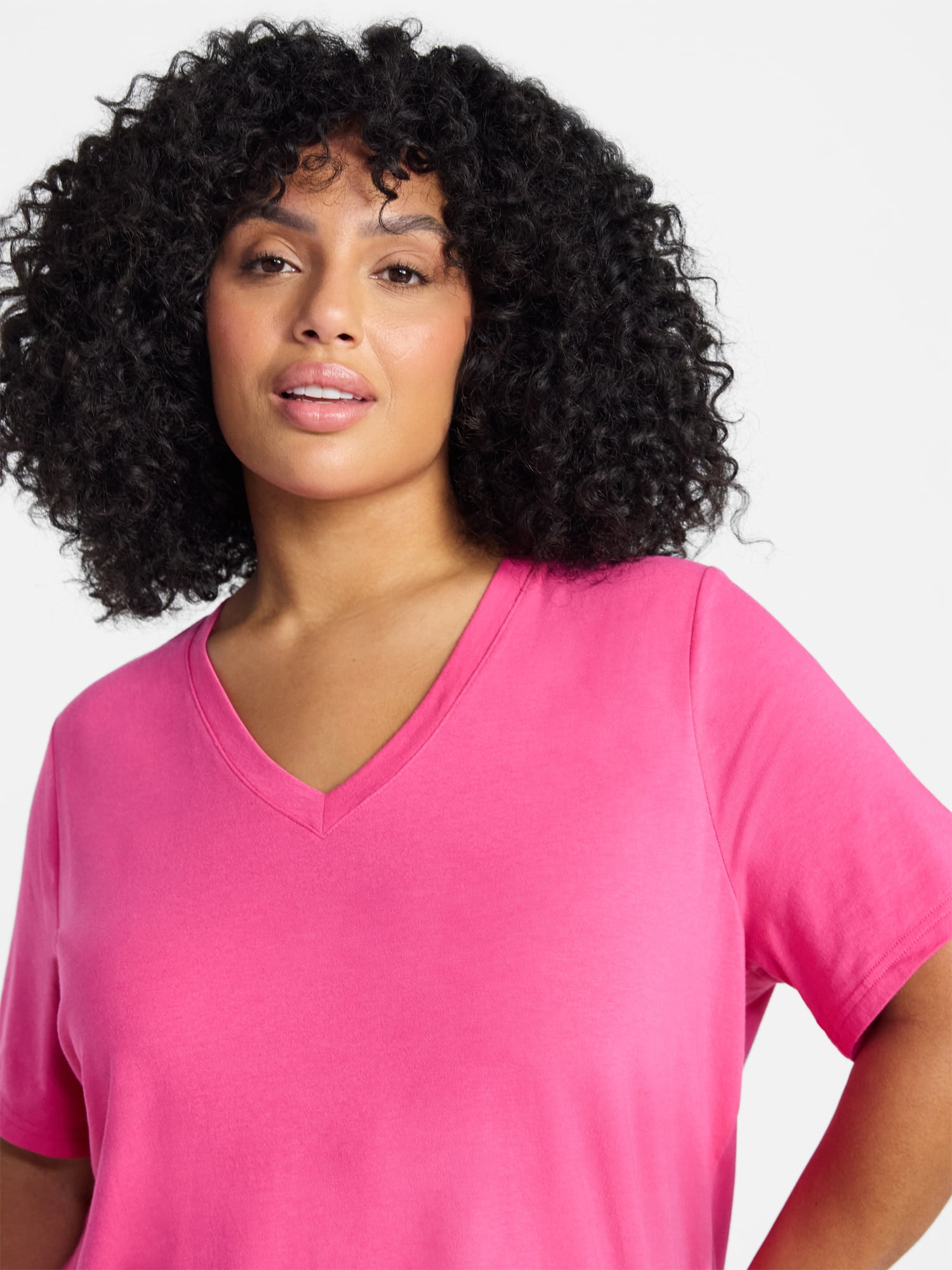Terra & Sky Women's Plus Size V-Neck Tee with Short Sleeves, Size 0X-5X