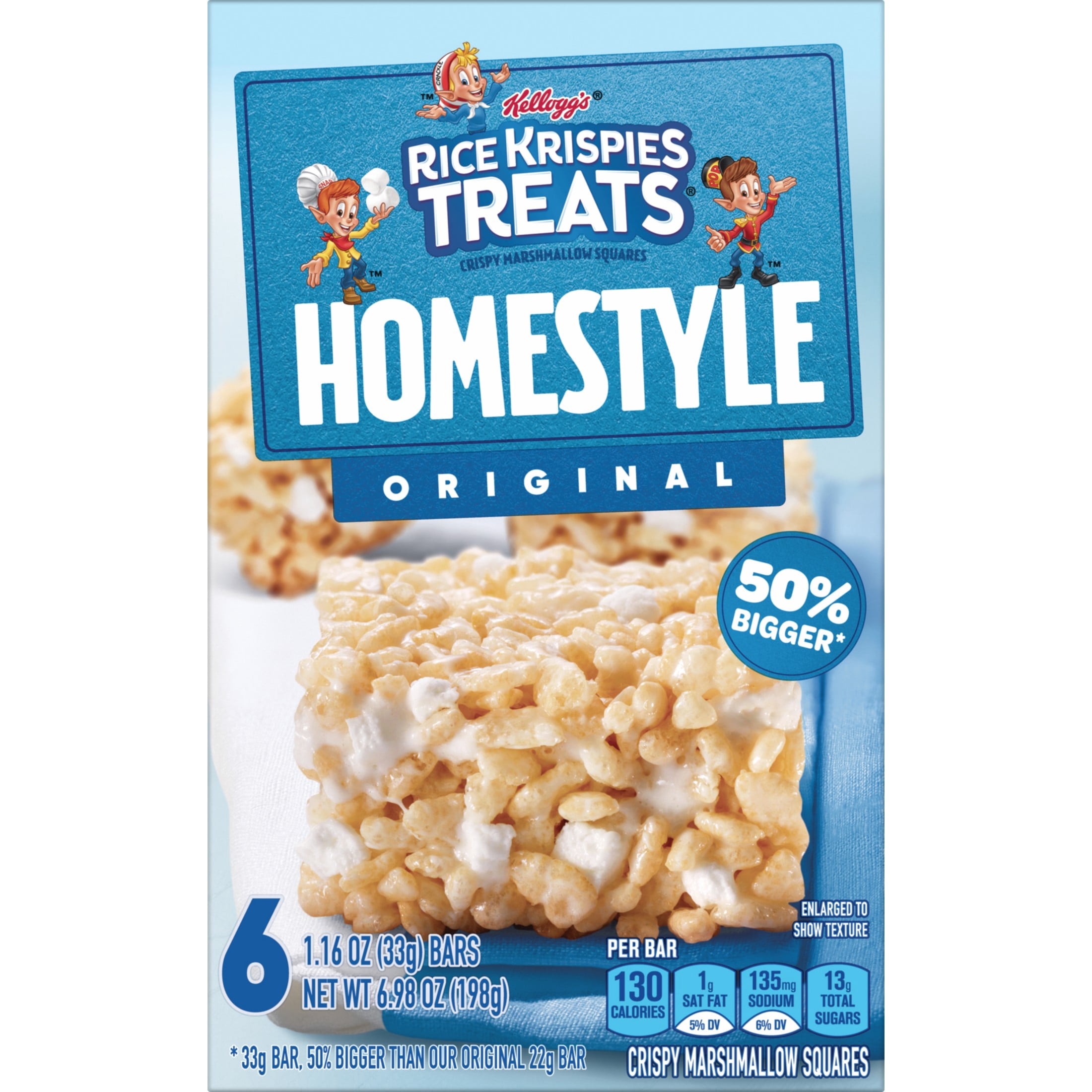 Rice Krispies Treats Homestyle Original Chewy Crispy Marshmallow Squares, Kids Snacks, 6.98 oz, 6 Count