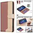 thumbnail image 4 of Premium RFID Blocking Wallet Case for Motorola Moto G35 5G with 3 Card Slots & Stand Brown, 4 of 5