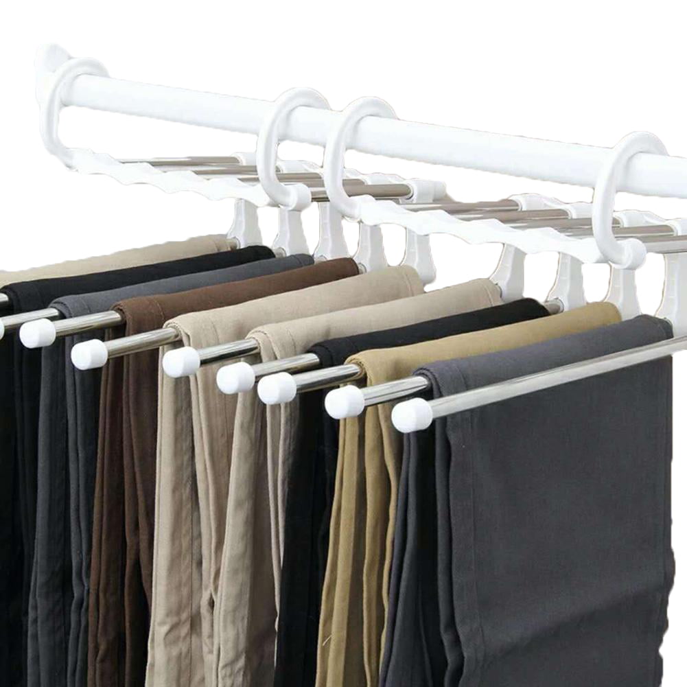4PCS Trouser hangers Skirt hangers with adjustment metal grip Clips pant hangers for heavy duty durable space saving Closet Hanger Multi-layer Skirt Tie Hanger Non-Slip Organiser Jeans Slacks Clothes 
