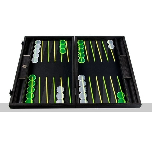 Manopoulos Fluorescent Green UV Leatherette Backgammon Set (19-inch)