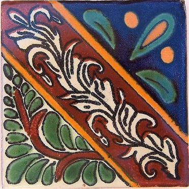 6x6 Morelia Talavera Mexican Tile, Set of 4 pcs