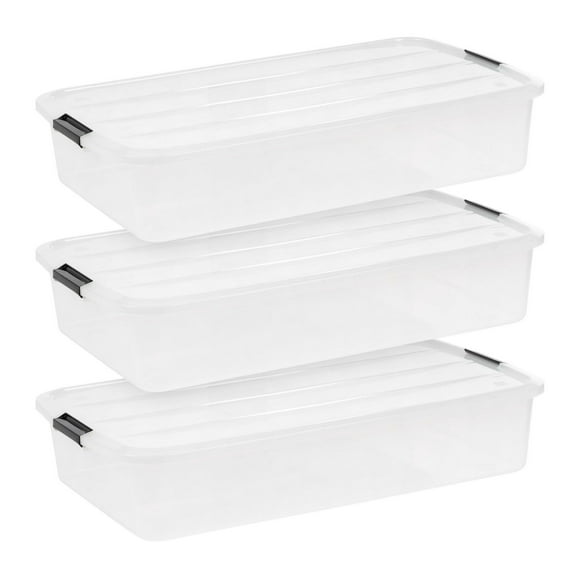 50 Qt Storage Bins with Lids (3 Pack) - Stackable Plastic Totes Containers for Organization - Large Home Garage Basement Storage - Durable, Secure Latch