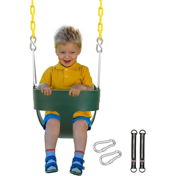 Toddler Swing Seat with Coated Chains, Heavy Duty Kids High Back Bucket Swings with Tree Straps and Hooks for Outdoor, Playground, Backyard, Swing Set Accessories by Domaker