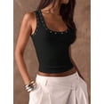 thumbnail image 5 of Women'S Studded Ribbed Knit Tank Top Square Neck Sleeveless Fitted Y2K Going Out Crop Tops Black XL, 5 of 9