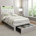 thumbnail image 1 of SIBEDS LED Bed Frame with Drawer Pockets and PU Upholstered White Wingback Headboard, Twin, 1 of 7