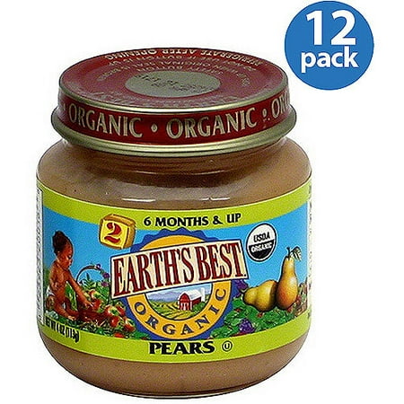 Earth's Best Stage 2 Organic Pears Baby Food, 4 oz (Pack of 12)