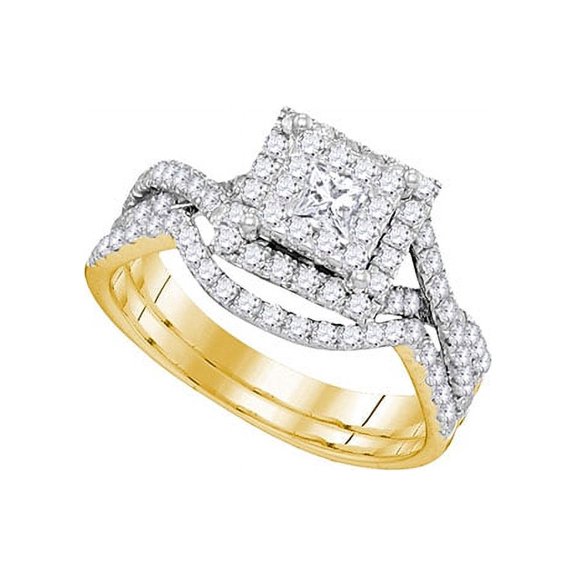 14kt Yellow Gold Womens Princess Diamond Bridal Wedding Engagement Ring Band Set 7/8 Cttw