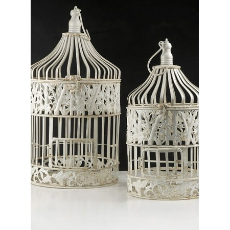 Set of 2 Round Wedding Birdcages Cream White Larger Birdcage: 21-1/2in. Tall /Smaller Cage: 15in. Tall