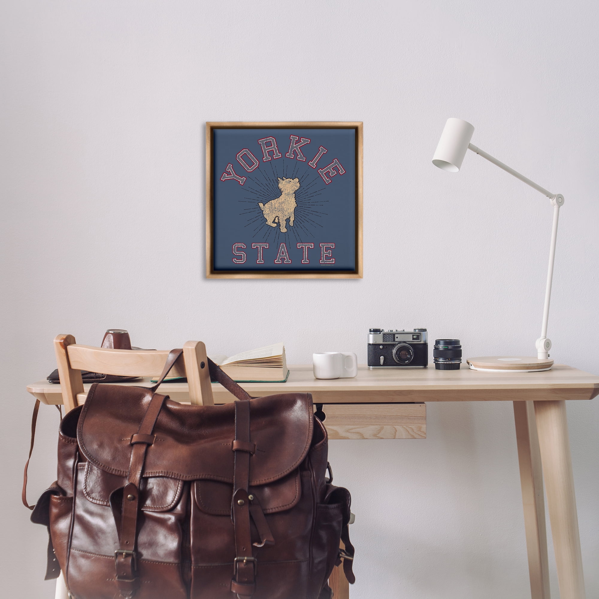 Stupell Industries Varsity Yorkie State Novelty & Humor Painting Brown Floater Framed Canvas Art Print Wall Art, 25 x 25