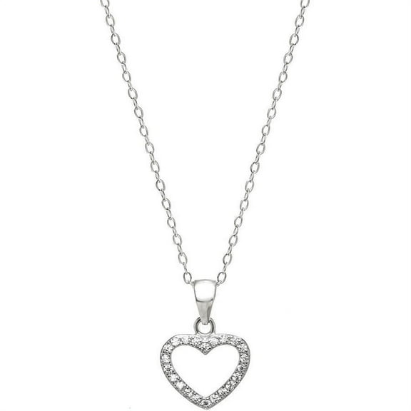 American Designs Clear CZ Sterling Silver Heart Love Charm Pendant, 18"