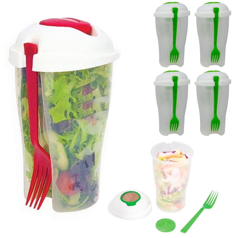 4-Cup Capacity Salad Shaker Plastic Container w/Dressing Dispenser and Ice pack 