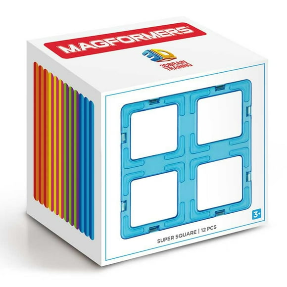 MAGFORMERS Super Square 12 Pieces Rainbow Colors, Educational Magnetic Geometric Shapes Tiles Building STEM Toy Set Ages 3+