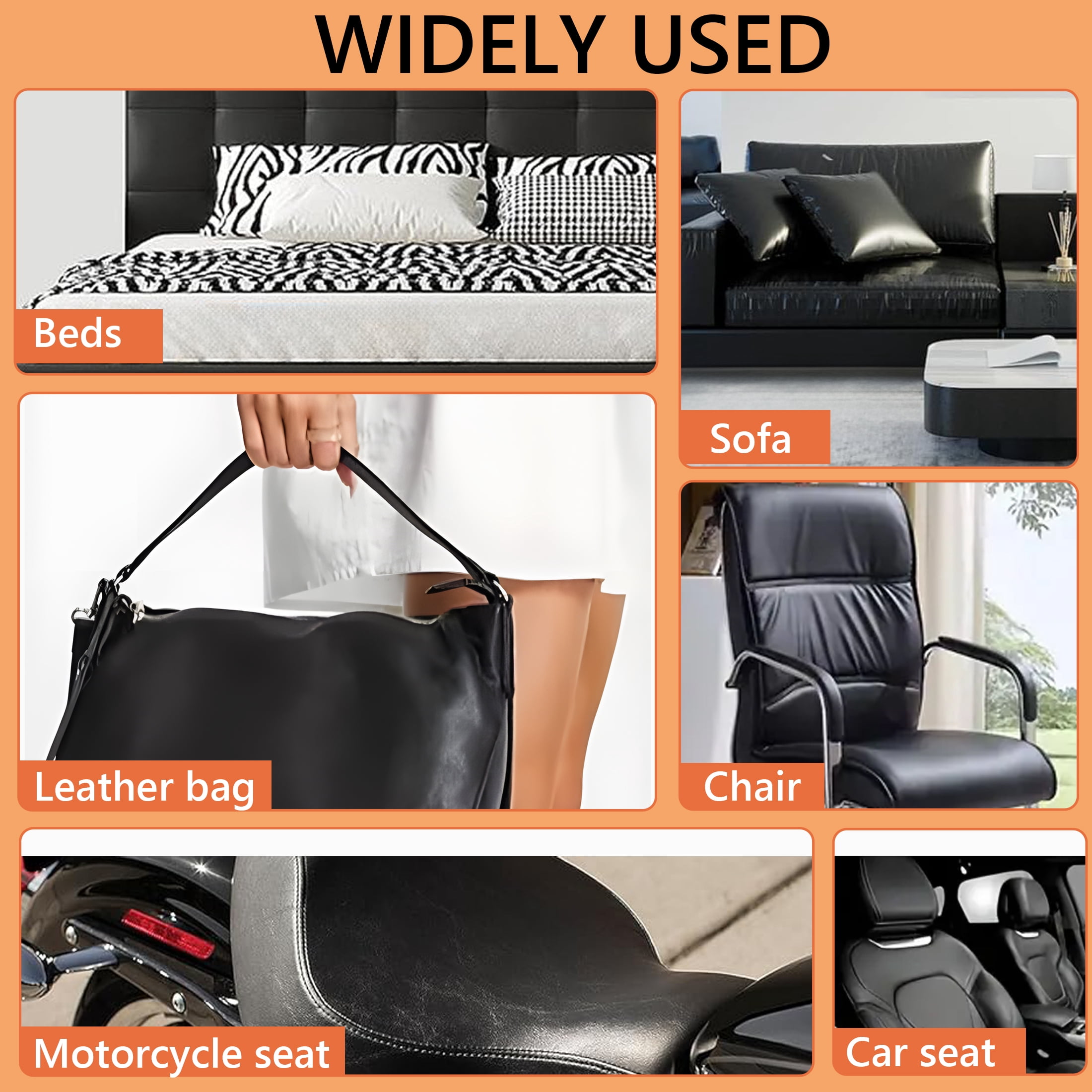 Fabulas Leather Patches for Furniture, 19.7 x 47 Inch Self Adhesive Leather Repair Patch Kit, Vinyl Leather Patch Tape for Couch Car Seats, Sofas, Office Chairs, Black