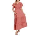 thumbnail image 1 of xiaxaixu Robe de Maternité pour Femmes, Robe Ample Évasée Unie à Manches Courtes et Col en V, Robe de Grossesse, 1 of 9