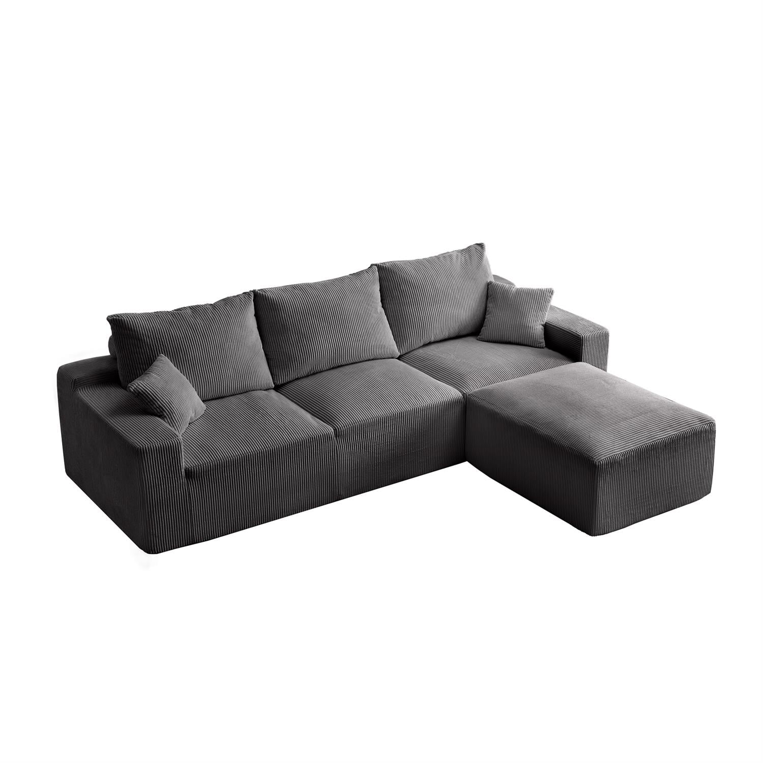 Demi Bonn 110" Ultra-Soft L-Shaped Sectional Sofa, Full-Compression 3-Seater Cloud Couch with Out Chaise, Modular Deep Seat, No Assembly Required, Gray
